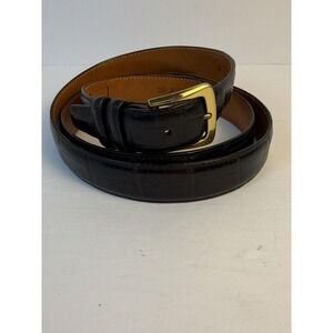 Brighton Belt Mens Size 50 Black Embossed Calfskin Solid Brass Dress Buckle